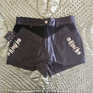 Nasty Gal Black Leather Suede Hot Shorts with Silver Conchos Beads NWT Size XS